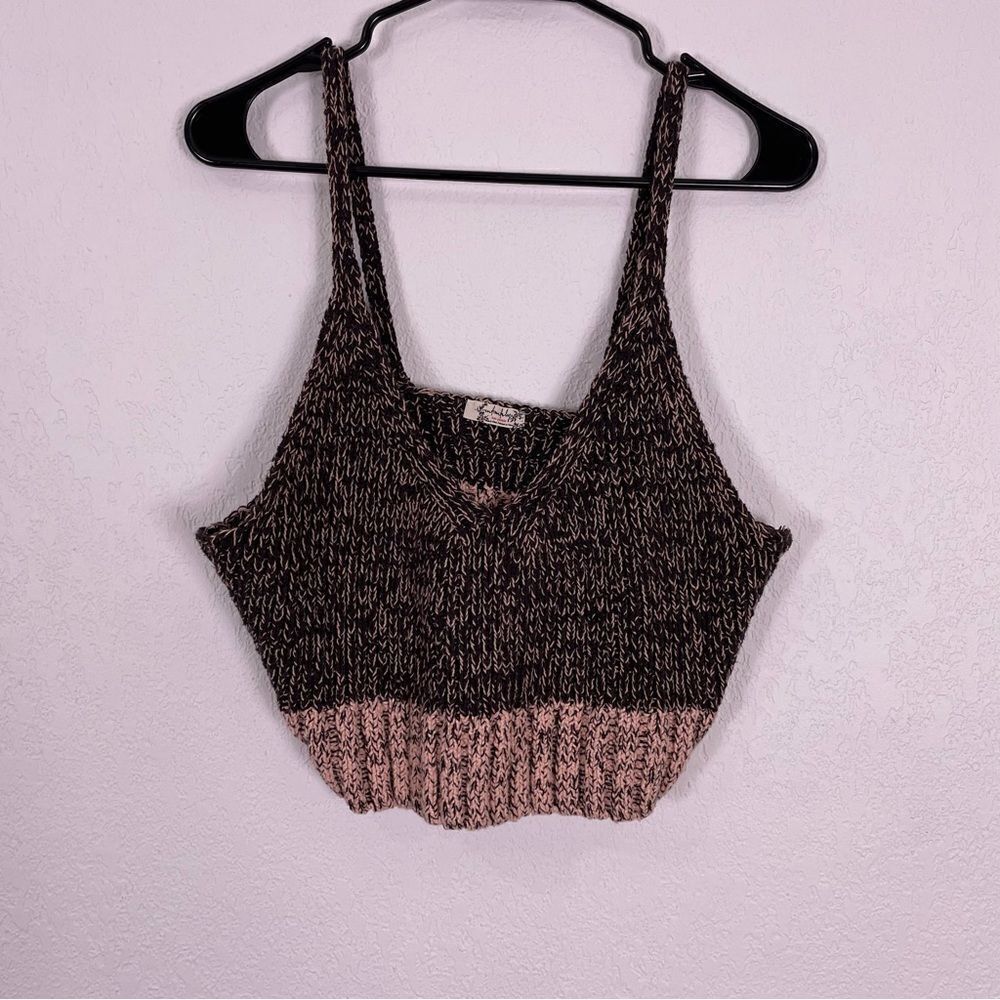 Intimately Free People Black & Light Pink Free Her All Day Knit Cropped Tank Top